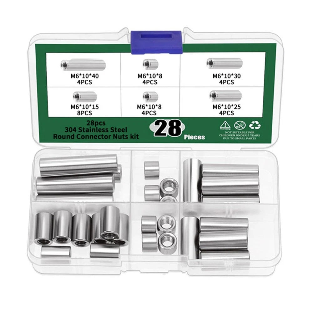 28 Pieces M6 Stainless Steel Connector Nuts Kit for Various Projects