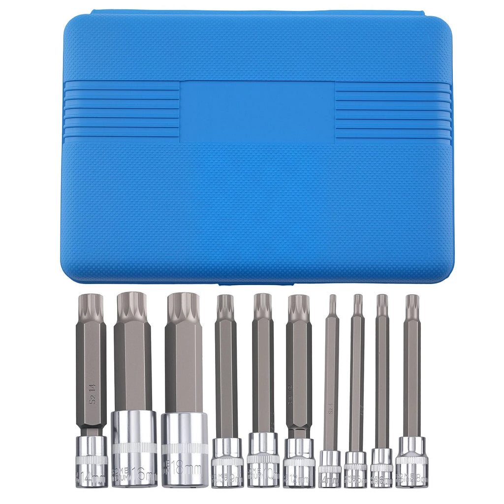 10pc Spline Tip Bit Socket Set M4 M18 S2 Alloy 4" for Automotive Use