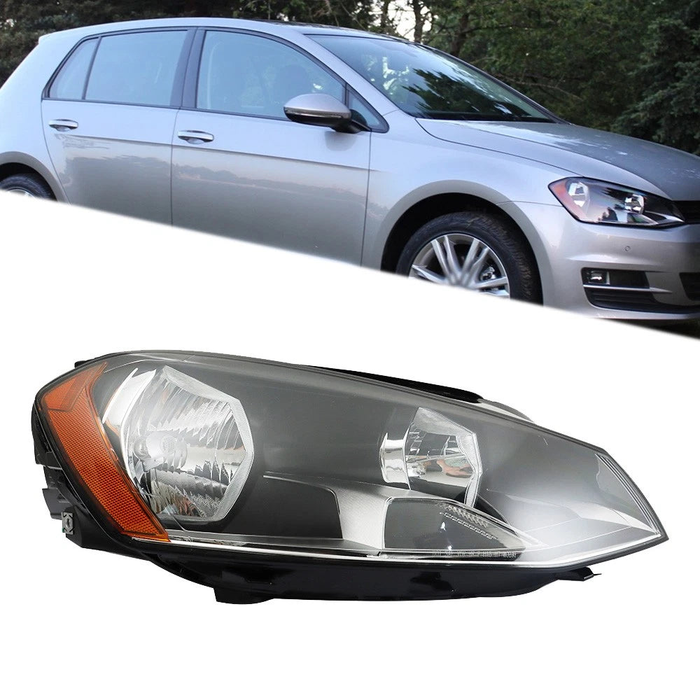 Headlight Headlamp Right for Volkswagen Golf (2015–2017) Halogen Black Clear Lens