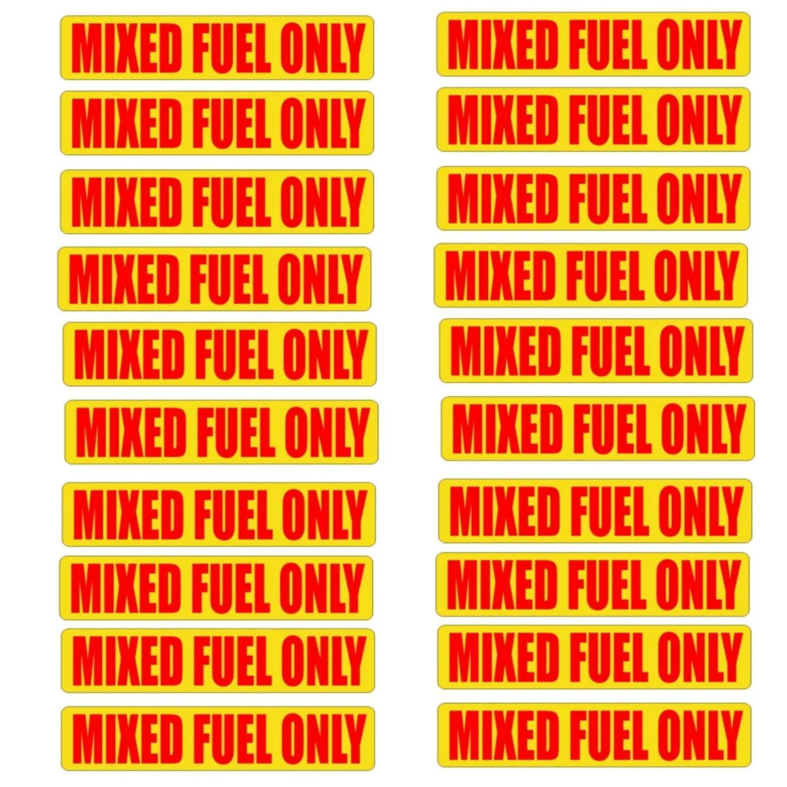 Mixed Fuel Only Vinyl Stickers for Motorcycle 2 Cycle (20 Pack)
