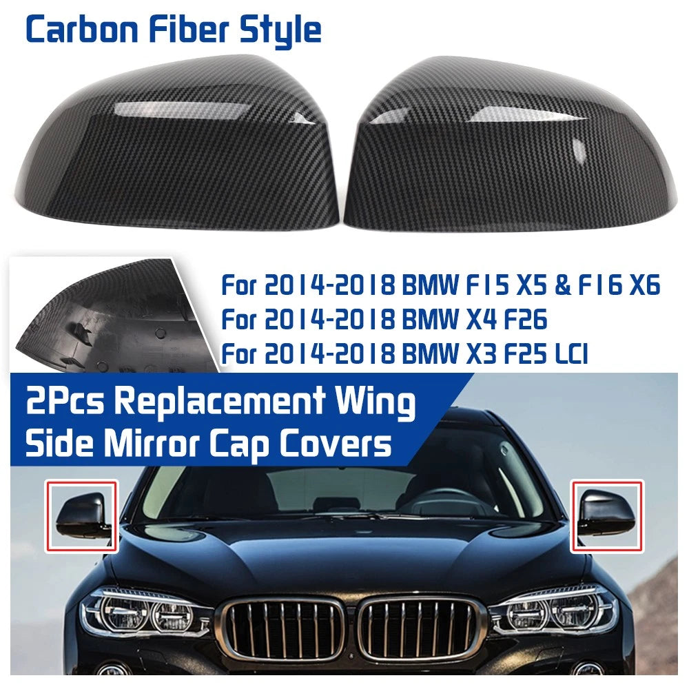 Set of 2 Carbon Fiber Style Side Wing Mirror Caps for BMW F15 X5 F16 X6 X3 X4