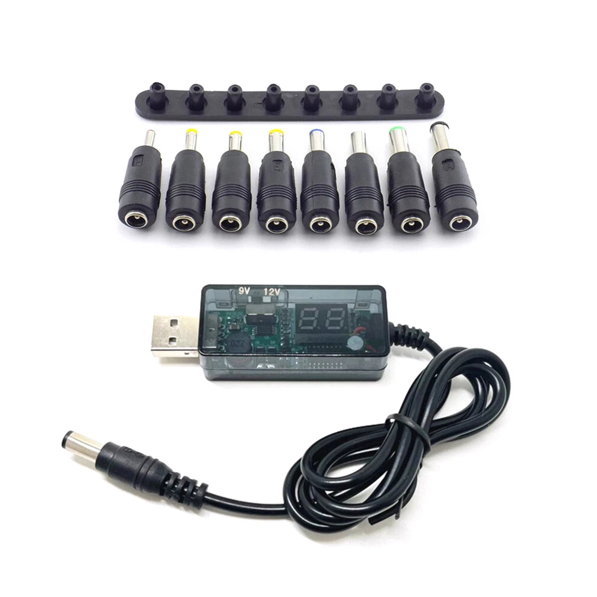 USB Boost Converter 5V to 9V/12V 2A Max with 8 DC Plugs for Power Outage