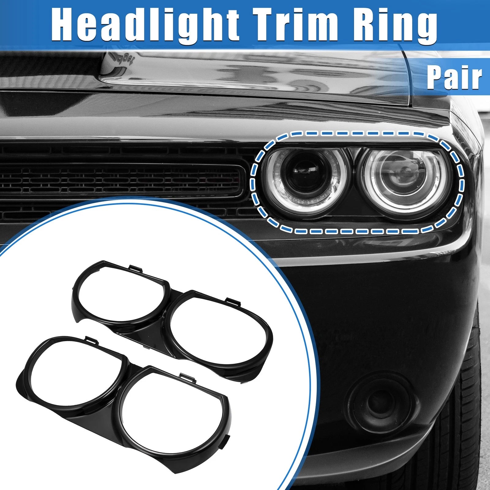 Headlight Trim Ring Pair Front Left Right for Dodge Challenger (2008–2023)