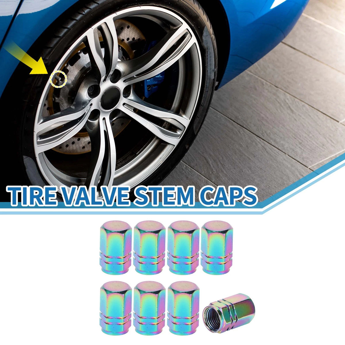 Tire Valve Stem Caps 9x16mm Replacement Set for Car Truck SUV Bike (8 Pack)