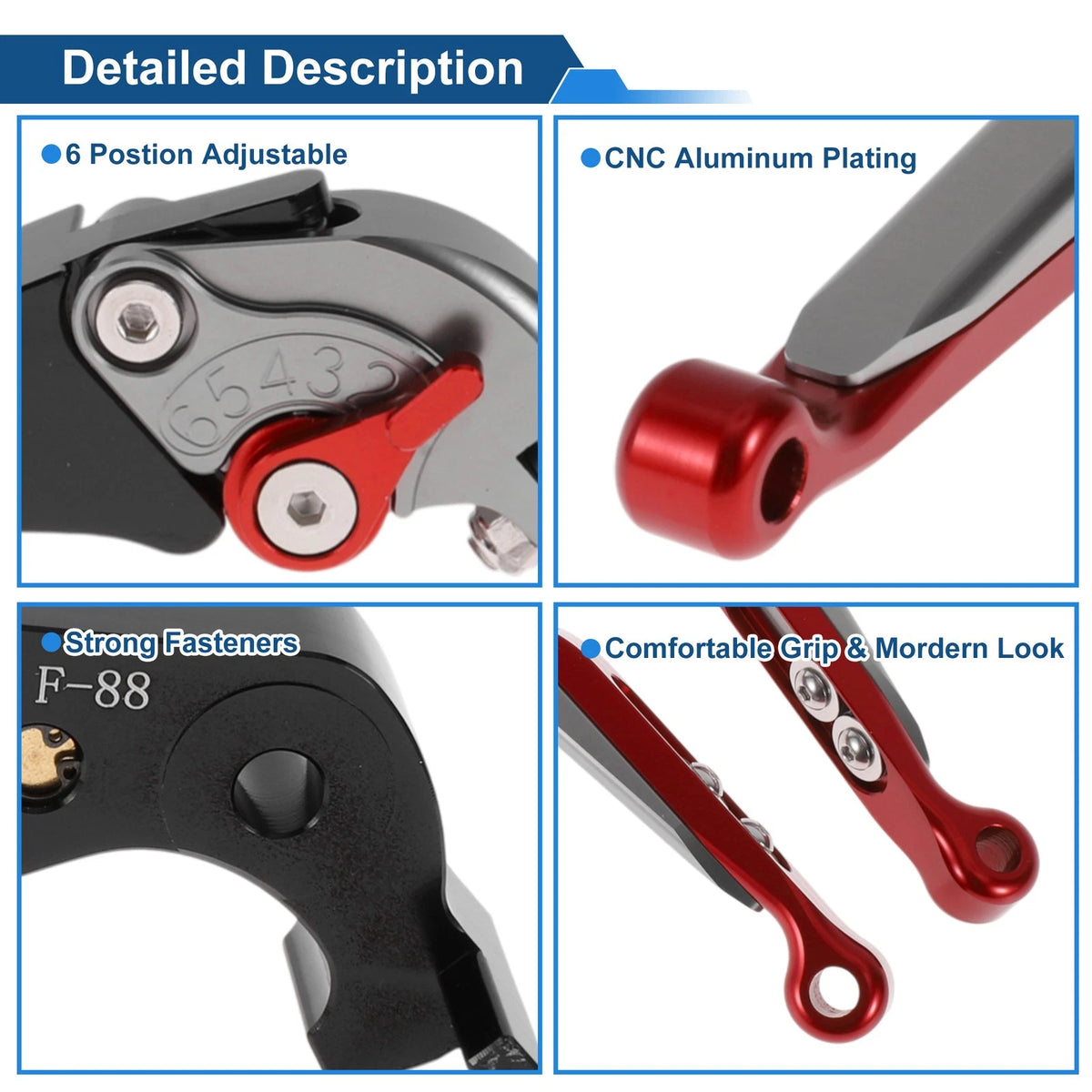 Adjustable Brake Clutch Levers for Kawasaki ZX14R (2006–2023) - Titanium Red