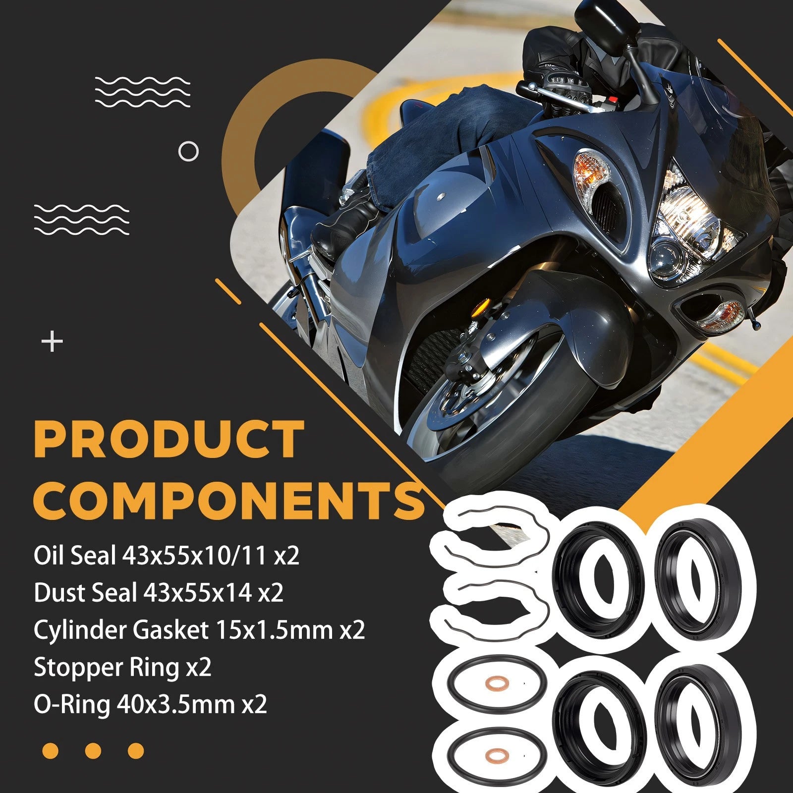 Set of 2 Front Fork Oil Seals for Suzuki GSX1300R Hayabusa (2008–2024) / GSXR1000 (2005–2008)