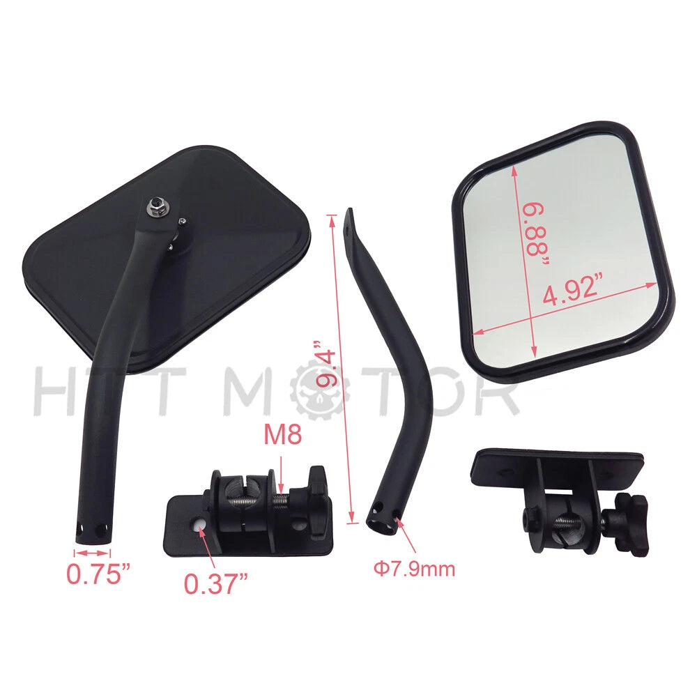 Pair Quick Release Rectangular Mirrors for Jeep Wrangler TJ JK (1997–2017)