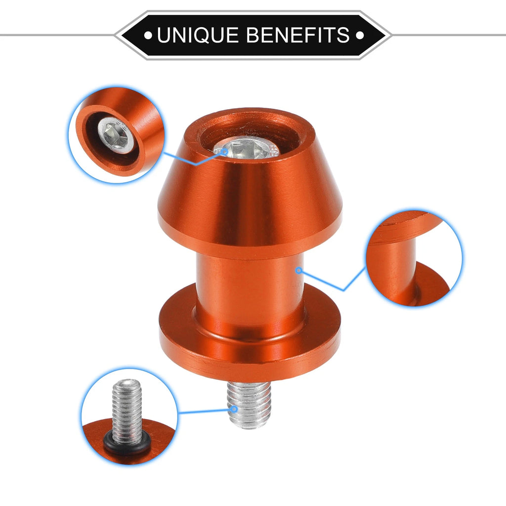 Motorbike Swingarm Spools 6mm CNC Replacement for Orange Pair (Fits Most)