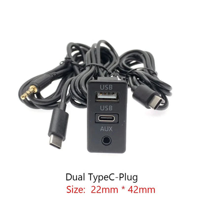 Dual Type-C to USB & RCA Audio Input AUX Port Panel Adapter for Car
