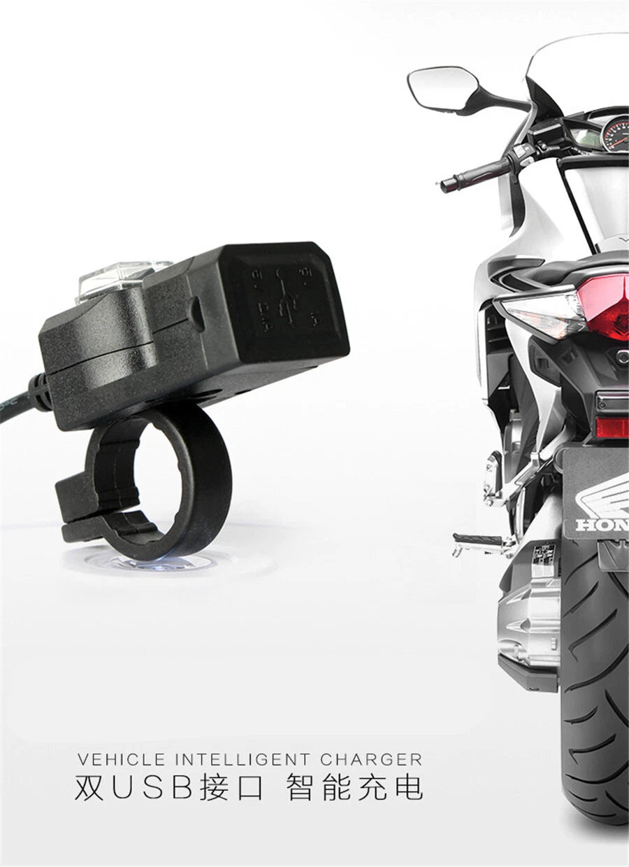Dual-USB Charger Power Socket Adapter for Motorbike Motorcycle (12V)