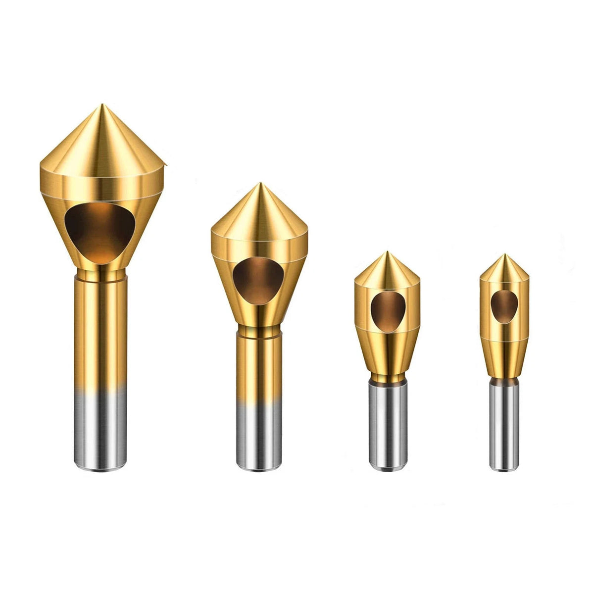 Set of 4 Titanium Coated Chamfer Drill Bits for Wood Plastic Metal