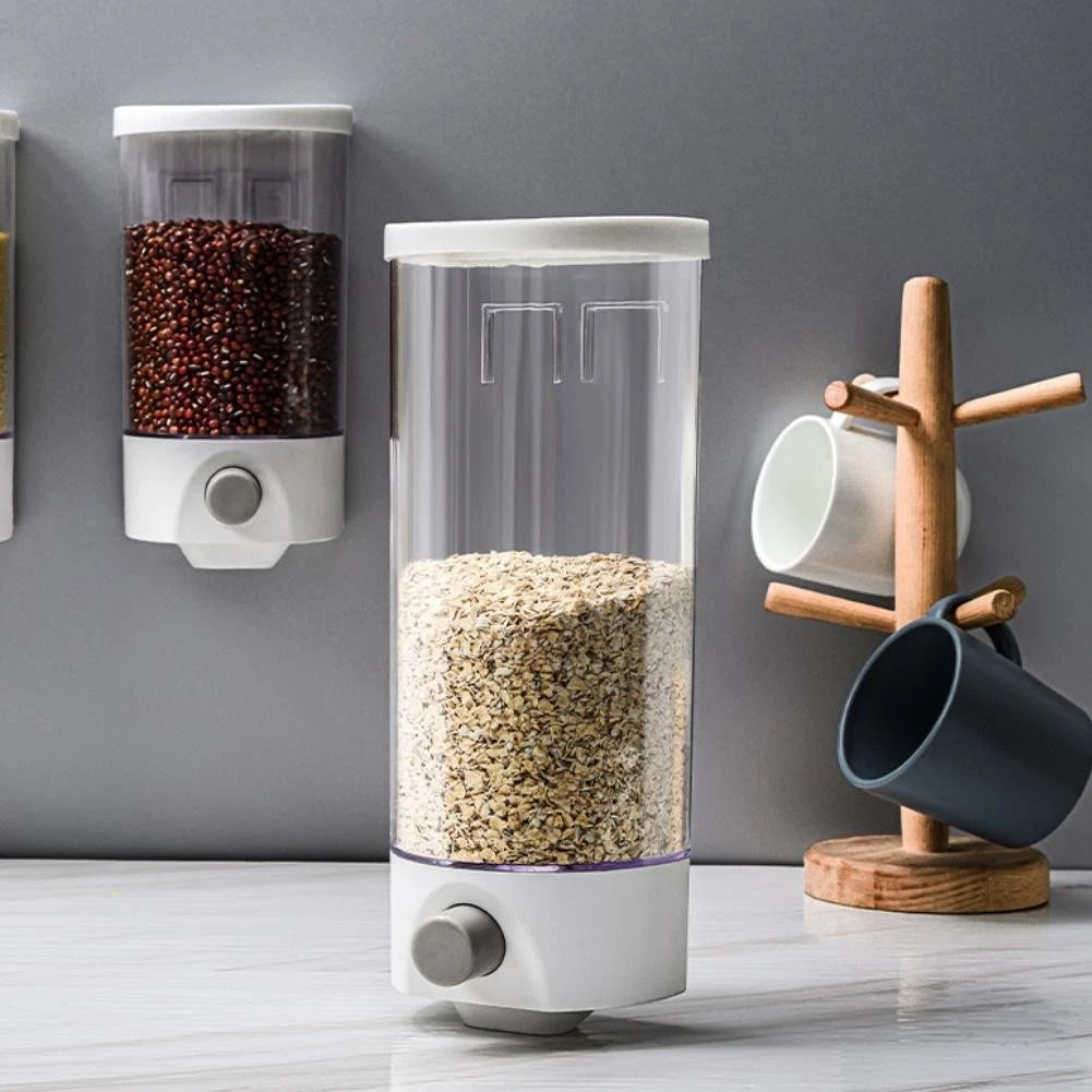 Rice Dispenser Wall Mounted for Dry Food Storage (White Finish)