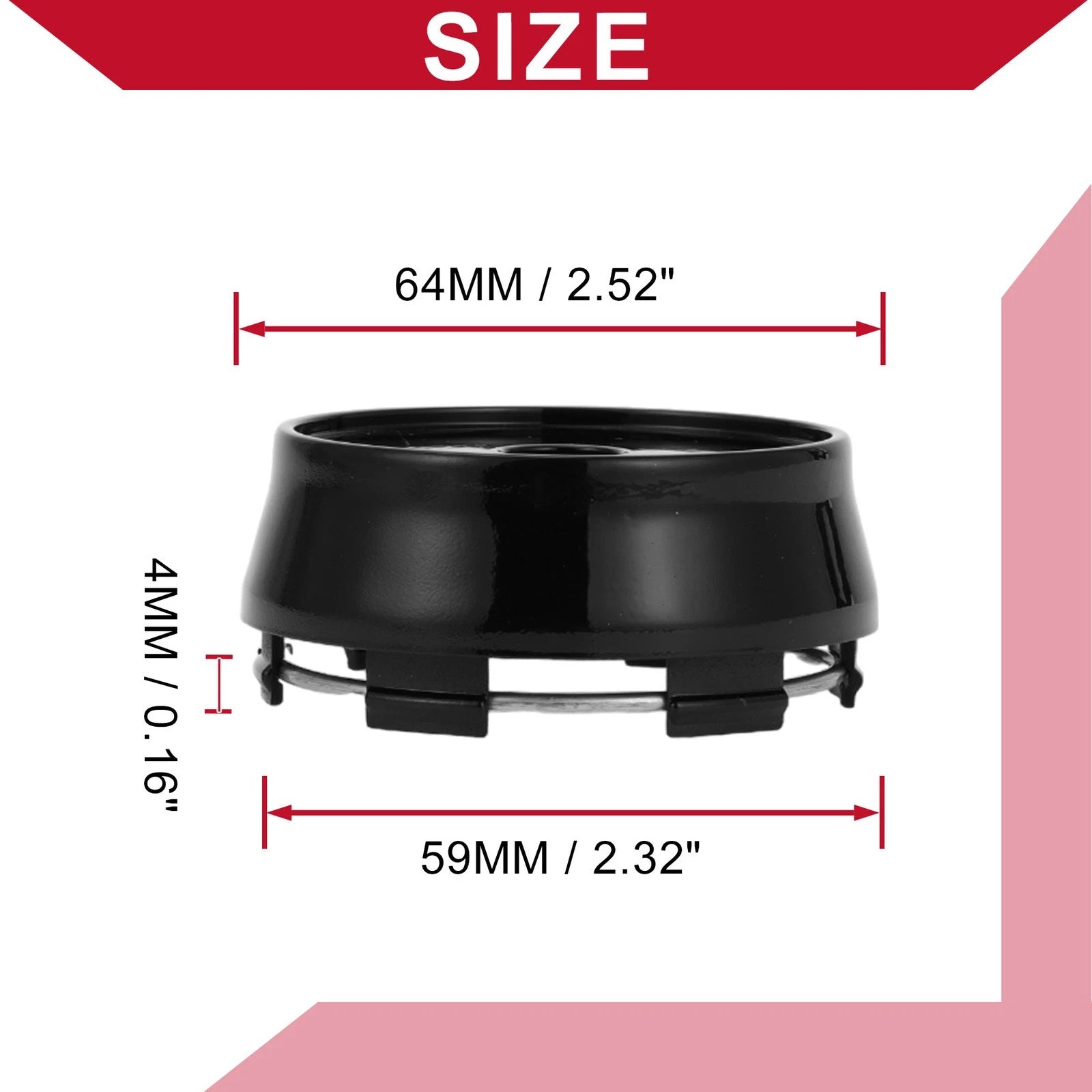 Universal Wheel Center Hub Cap Snap-in 64mm (2.52") Gloss Black