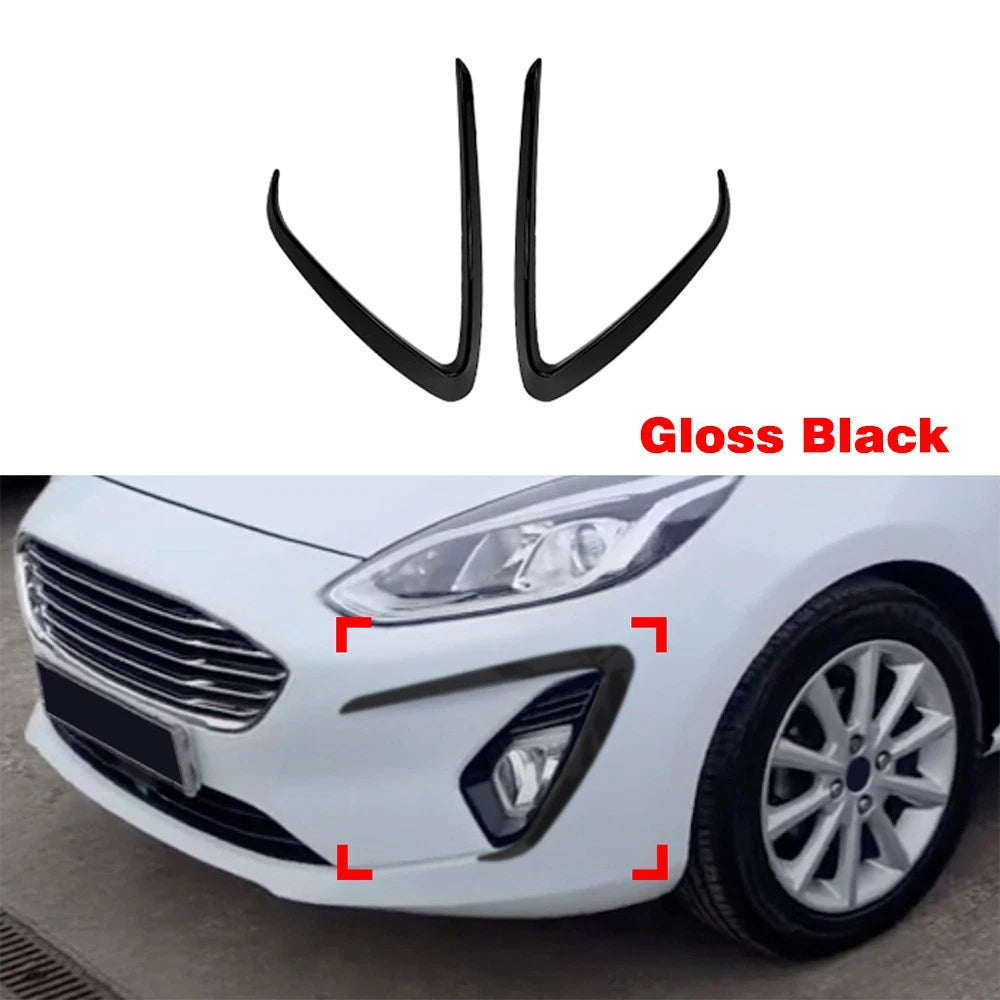 Gloss Black Front Bumper Fin Canards Splitter for Ford Fiesta MK8 (2018–2020)