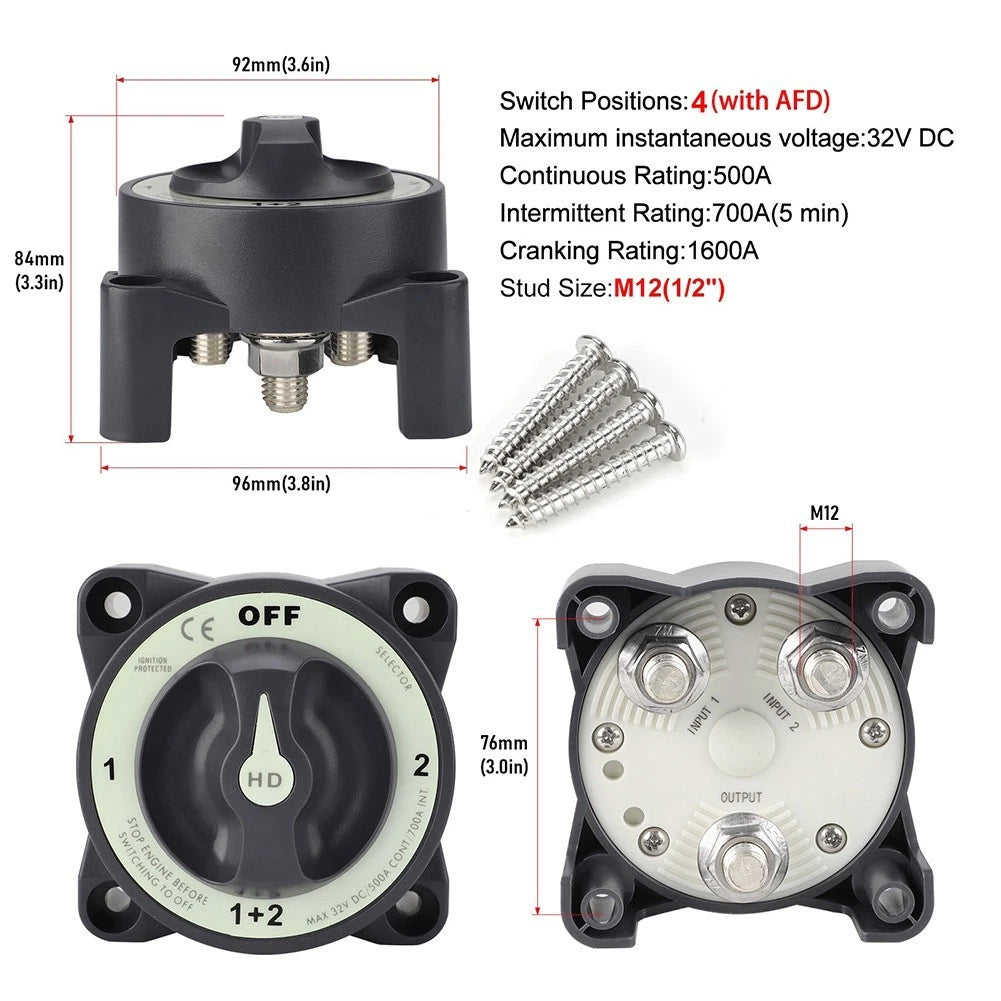 4 Position Switch for Marine Use (12-36V DC, 500A)