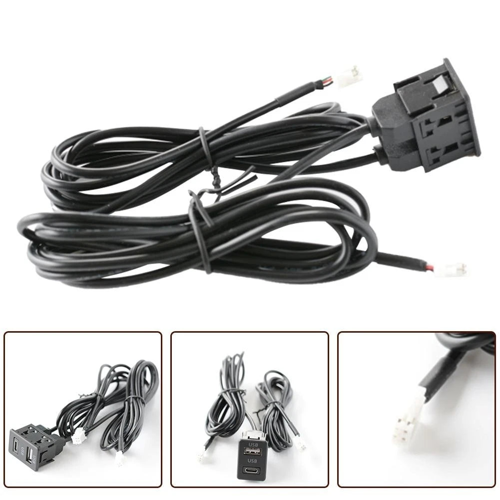 DASH Mount USB + Type-C Port Panel Extension Cable Adapter for Car