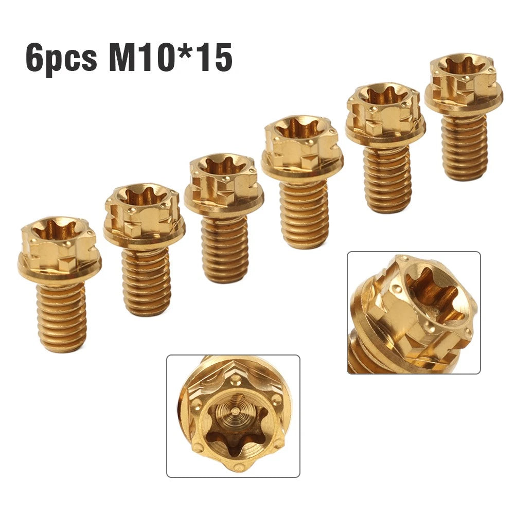 6pcs Titanium M10x15mm Torx Head Flange Screws for Motorcycle Bike