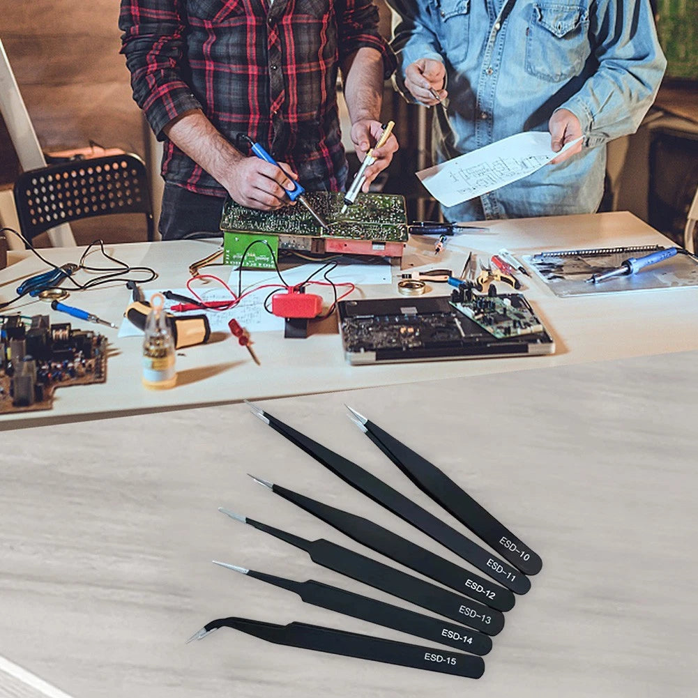 Set of 6 AntiStatic Tweezers for Electronics and Modeling Use