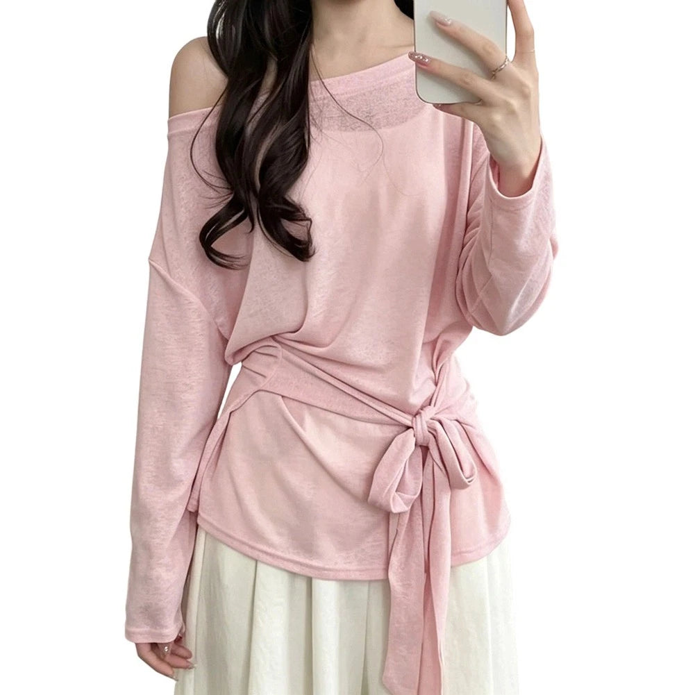 Women's Loose Long Sleeve Boat Neck Pullover Sun Protection Tee