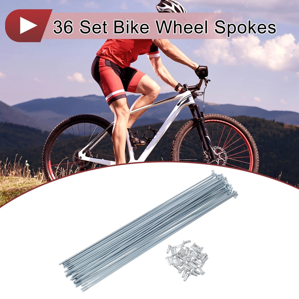 36 Set Bicycle Spokes 295mm Steel Galvanized for 12G Wheel (Silver)