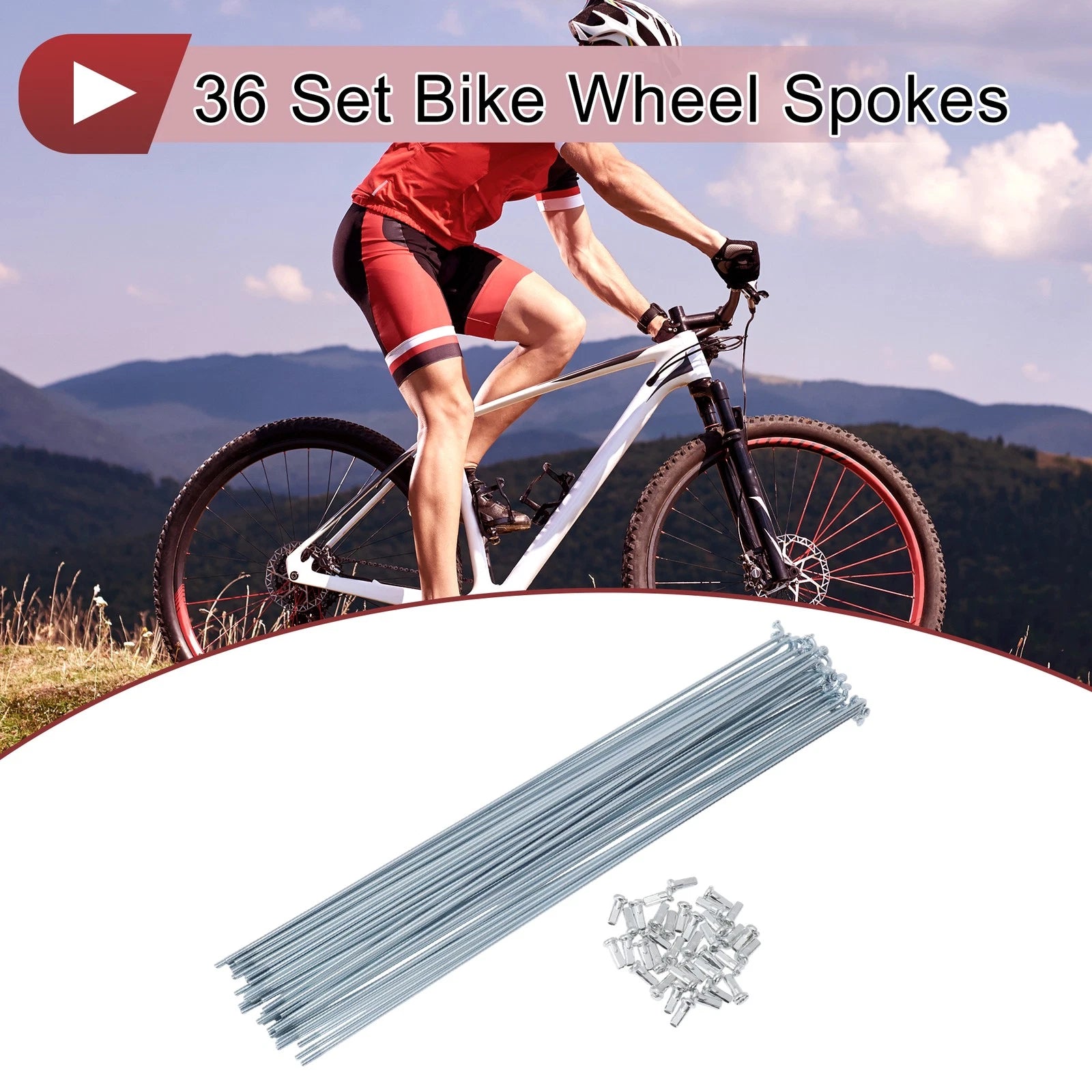 36 Set Bicycle Spokes 295mm Steel Galvanized for 12G Wheel (Silver)