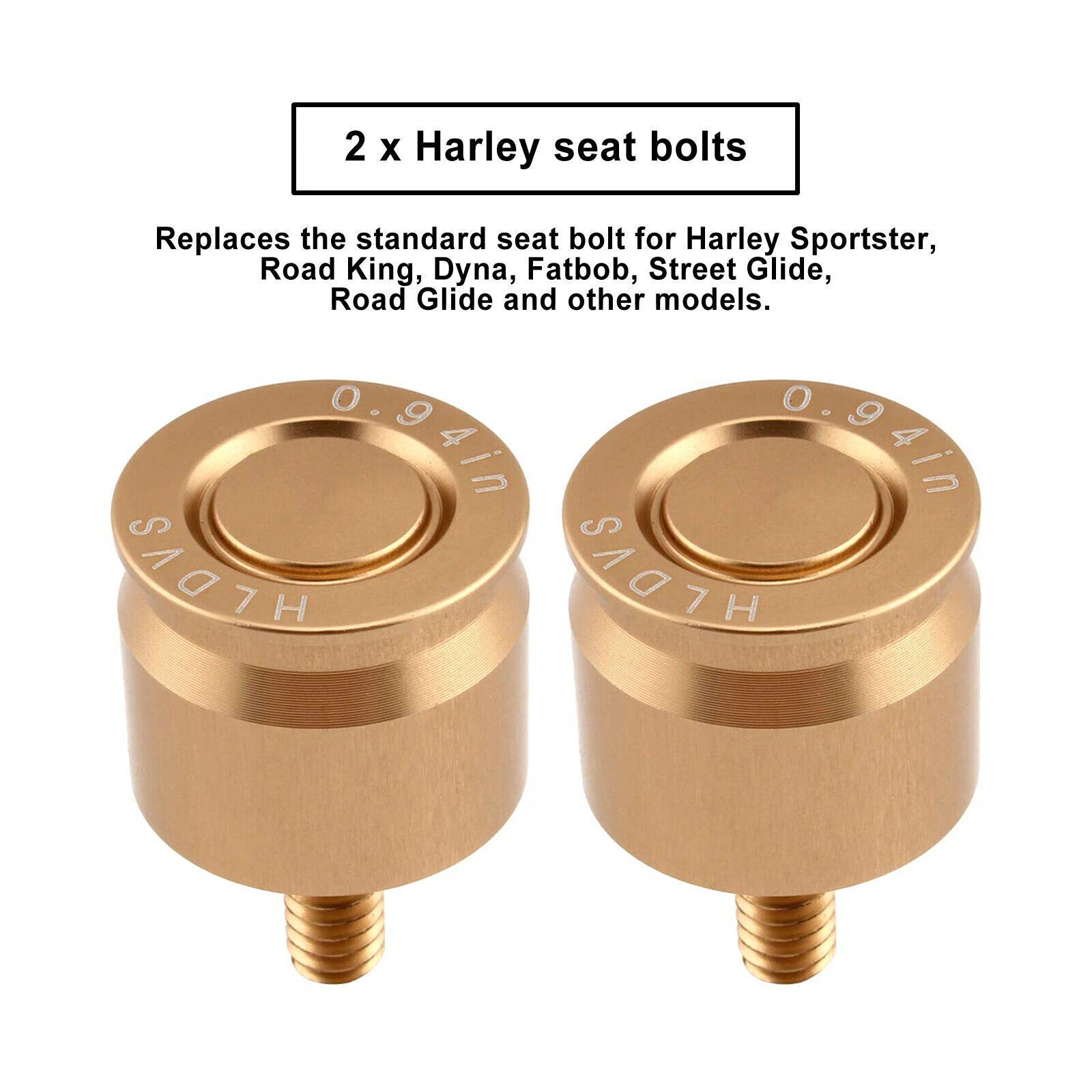 2X CNC Screw Mount Seat Bolt Gold for Harley Dyna, Softail, Sportster, Road King, Glide