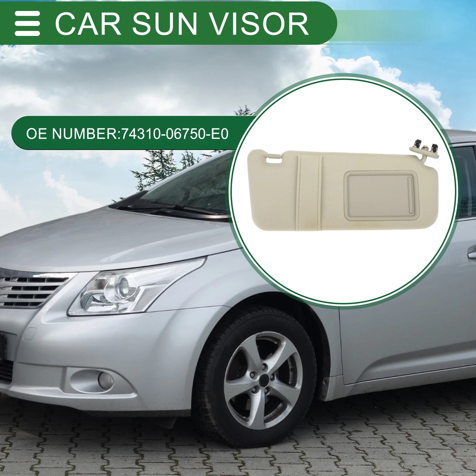 Right Passenger Side Car Sun Visor Replacement for Toyota Camry (2007–2011)