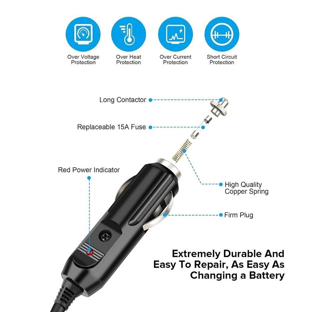 XT60 Male Car Charging Cable 12/24V DC Input 10A 15A Output 3 Meter