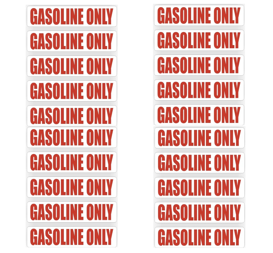 20X Gasoline Only Fuel Caution Warning Decal for Door Tank