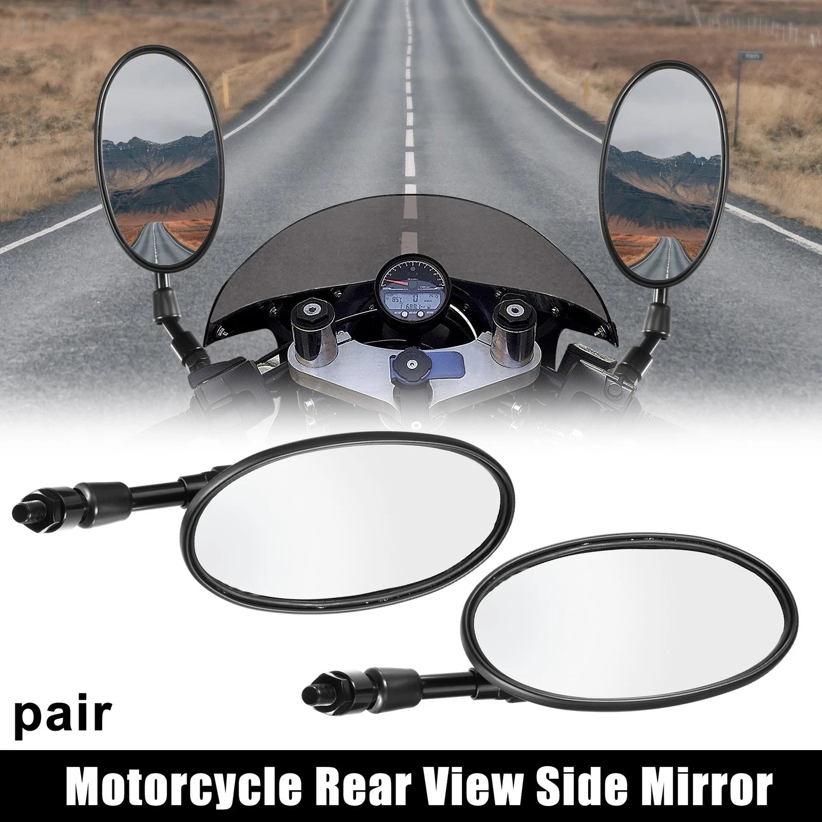 1 Pair Rearview Mirrors for Universal Motorcycle (10mm Screw Thread)