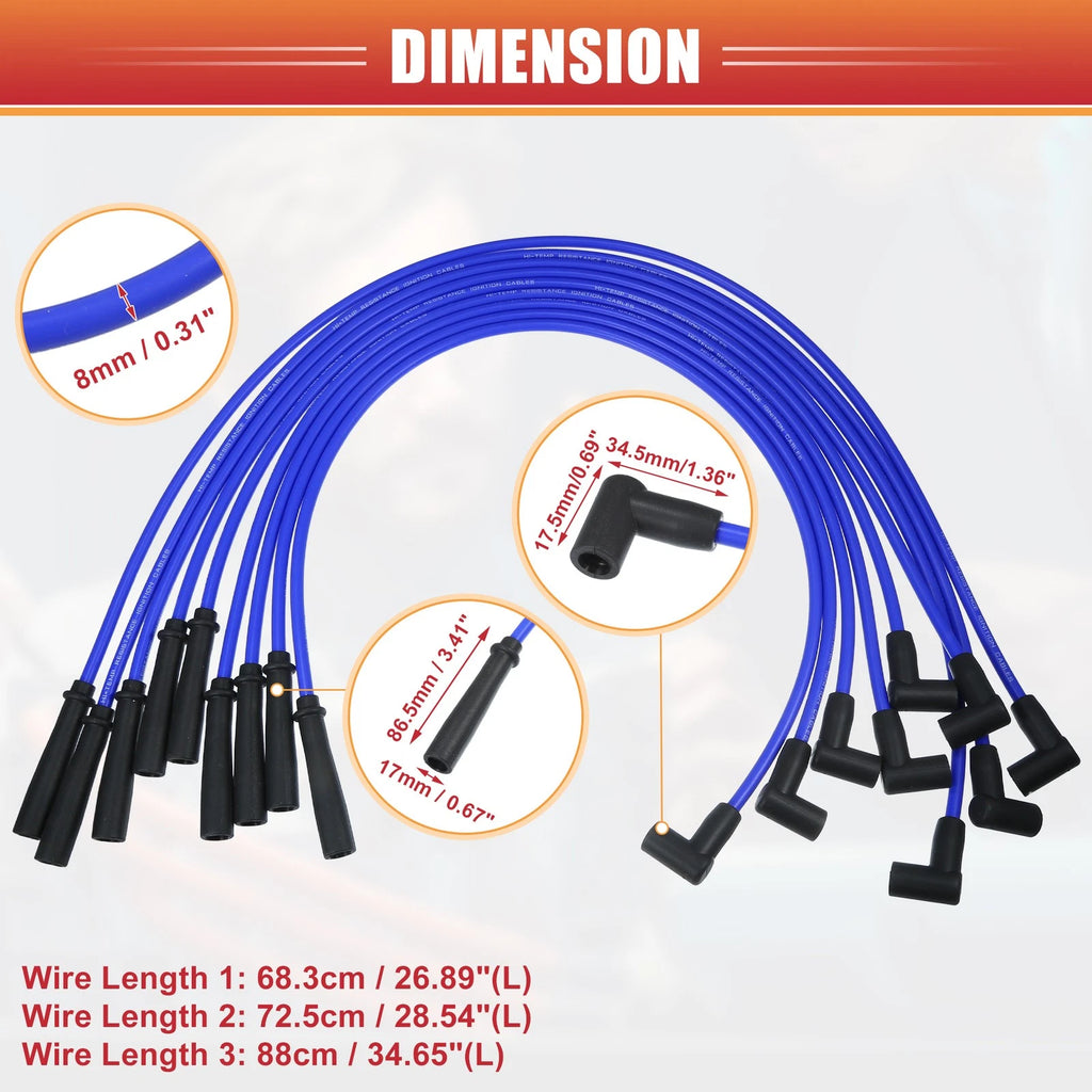 Spark Plug Wire Ignition Coil Cable Set for Chevrolet SBC BBC Engines (Blue) (9 Pc)
