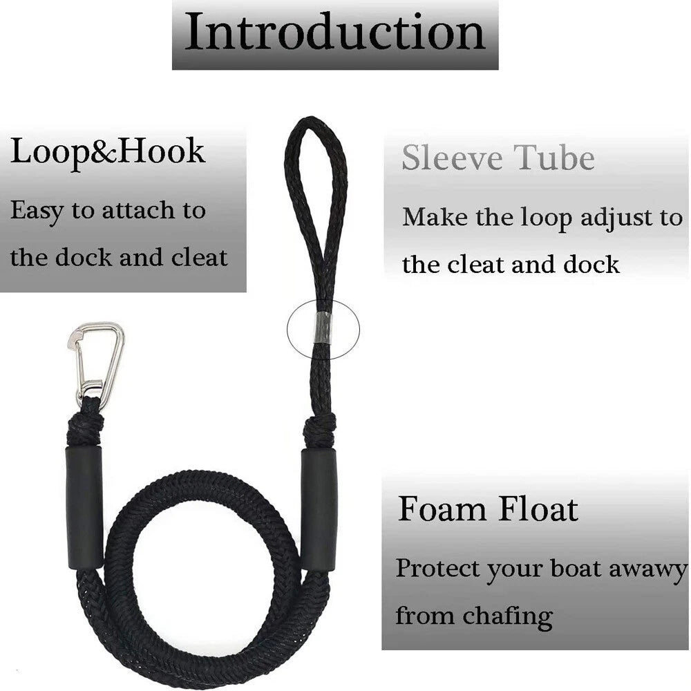 2Pcs 4ft Bungee Dock Lines with Hook for Boat Jet Ski Kayak Watercraft