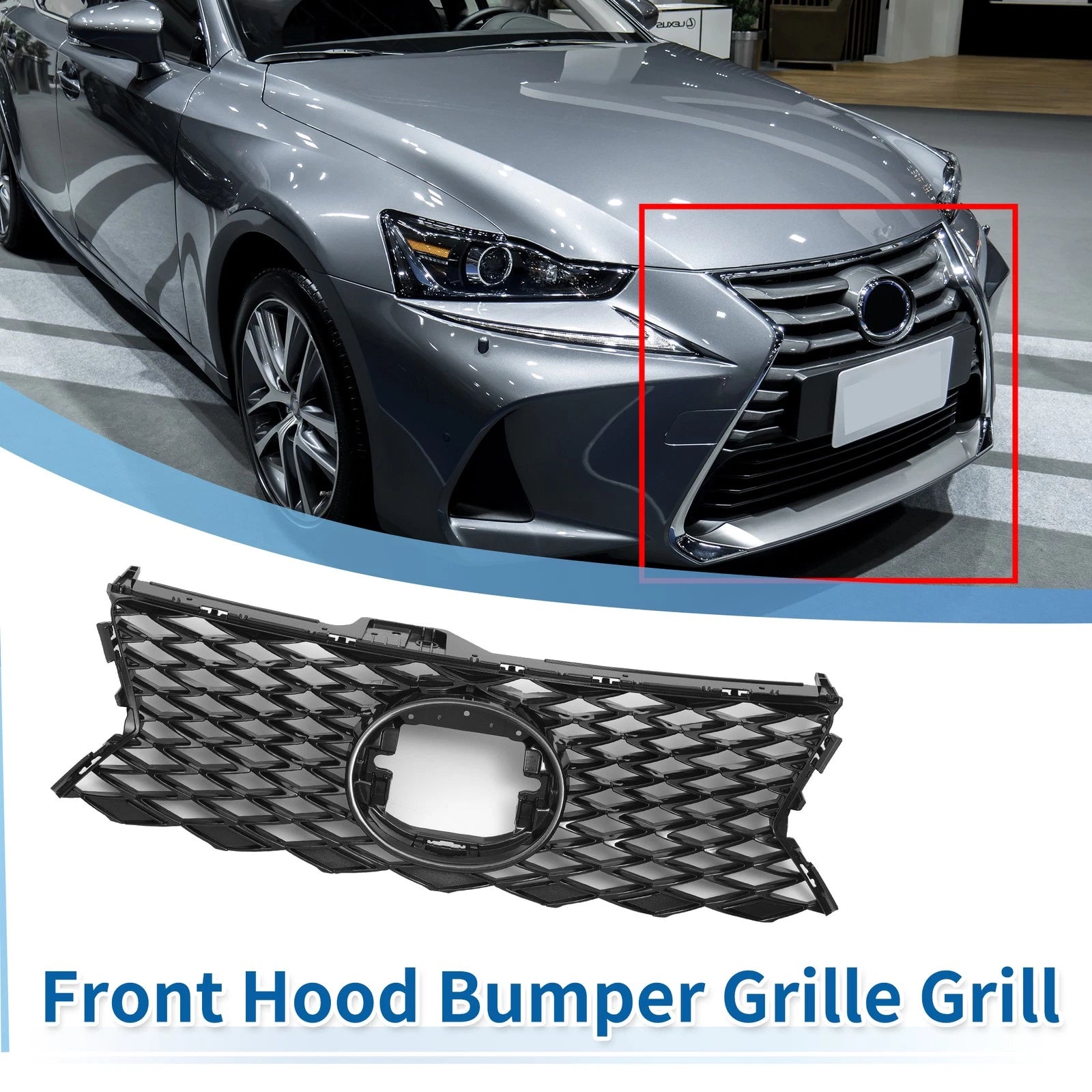 Front Upper Hood Bumper Grille Grill for Lexus IS300 (2018–2021) Black