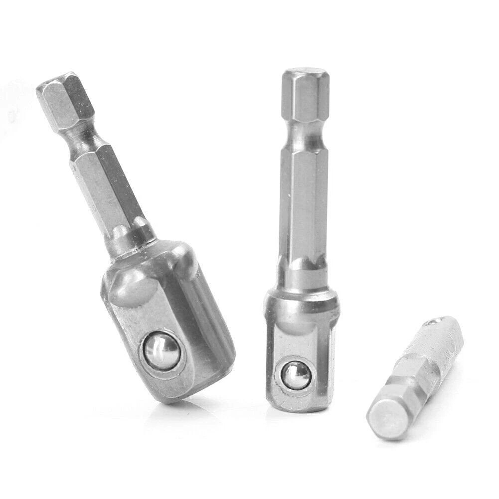 Set of 3 Socket Adapter Drill Bits for Impact Driver Tool Kit (1/4", 3/8", 1/2")