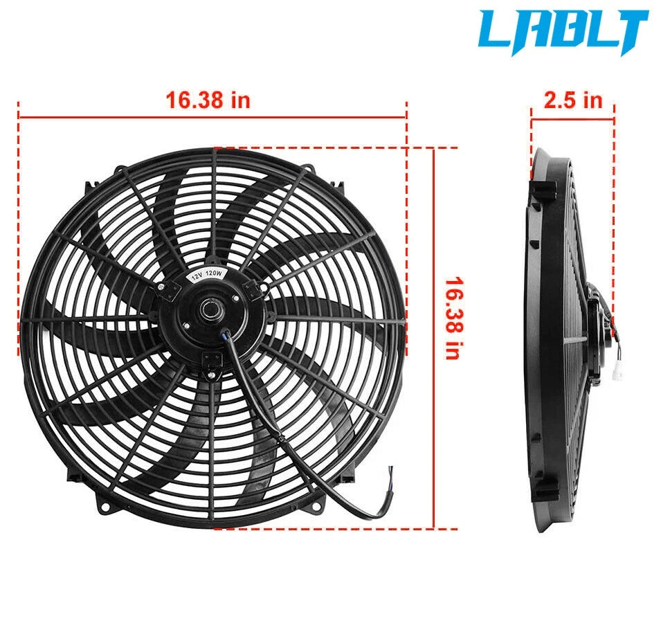 16" Electric Radiator Fan Kit 3000+CFM with Thermostat & Relay Switch (12V)