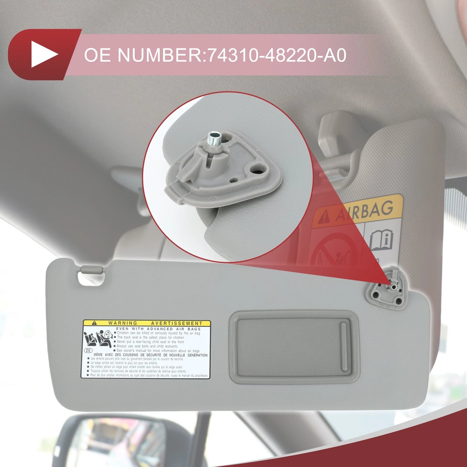 Sun Visor Passenger Side Replacement for Toyota Highlander (2004–2007)