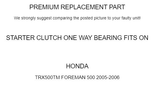 Starter Clutch One Way Sprag for Honda TRX500TM Foreman 500 (2005–2006)