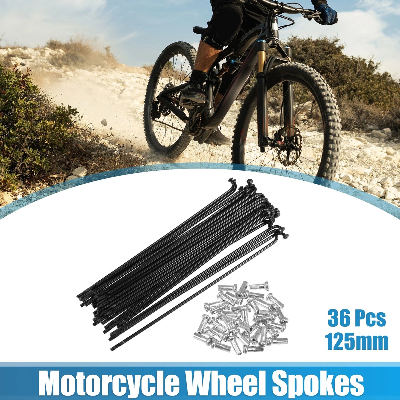 14G J Bend Bicycle Spokes Kit 125mm with Nipples for 36pcs