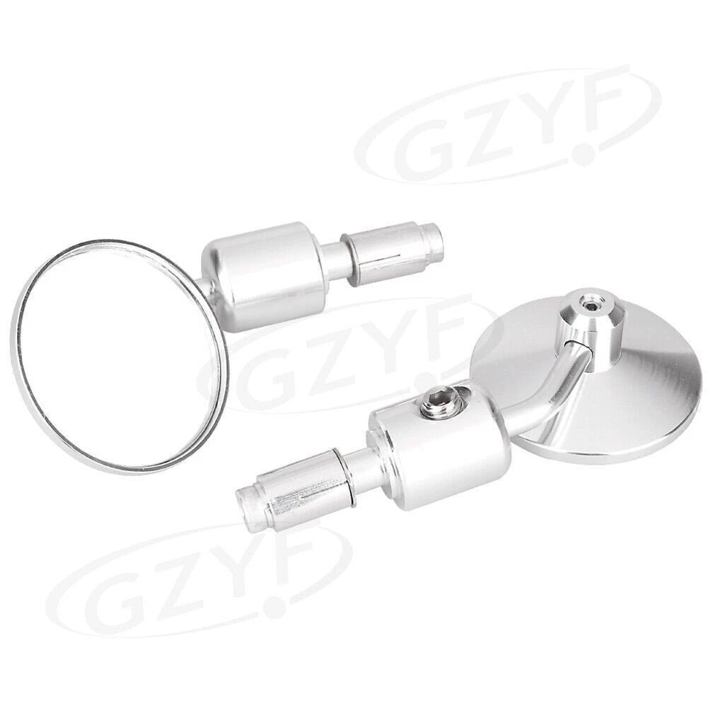 7/8" Bar End Rearview Side Mirrors for Bobber Cafe Racer (Silver)