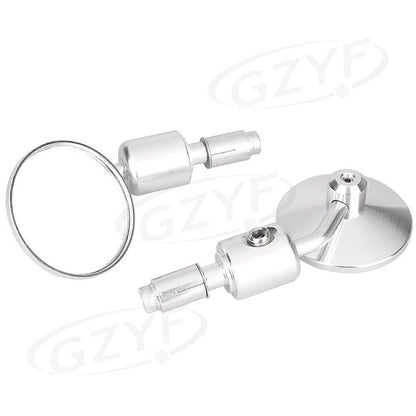 7/8" Bar End Rearview Side Mirrors for Bobber Cafe Racer (Silver)