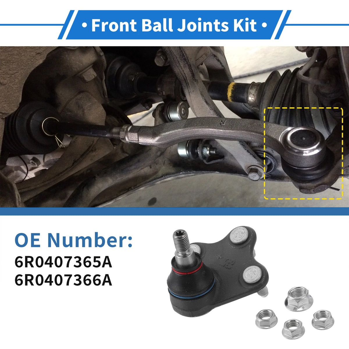 2X Front Lower Ball Joints for Skoda Fabia (2005–2014) No. 6R0407365A/6R0407366A