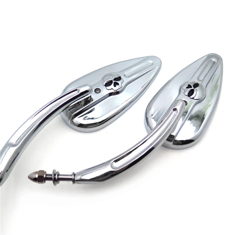 Chrome Skull Flame Side Mirrors for Harley Wide Glide FXWG (1980–2000)