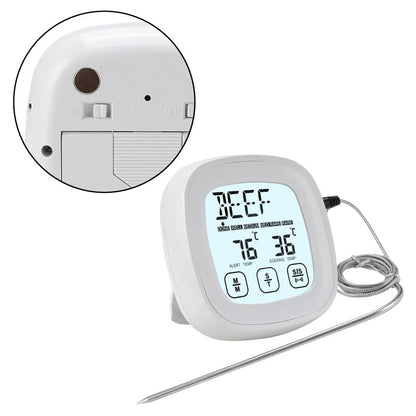 Electronic BBQ Thermometer with Touch Screen and Timer for Grilling Meat