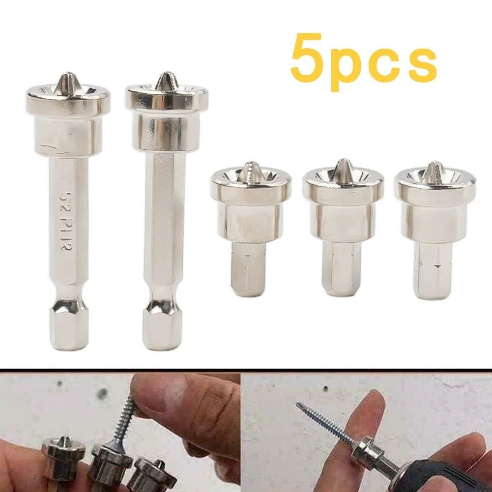 Set of 5 Magnetic Positioning Screwdriver Bits Hex Shank for Woodworking