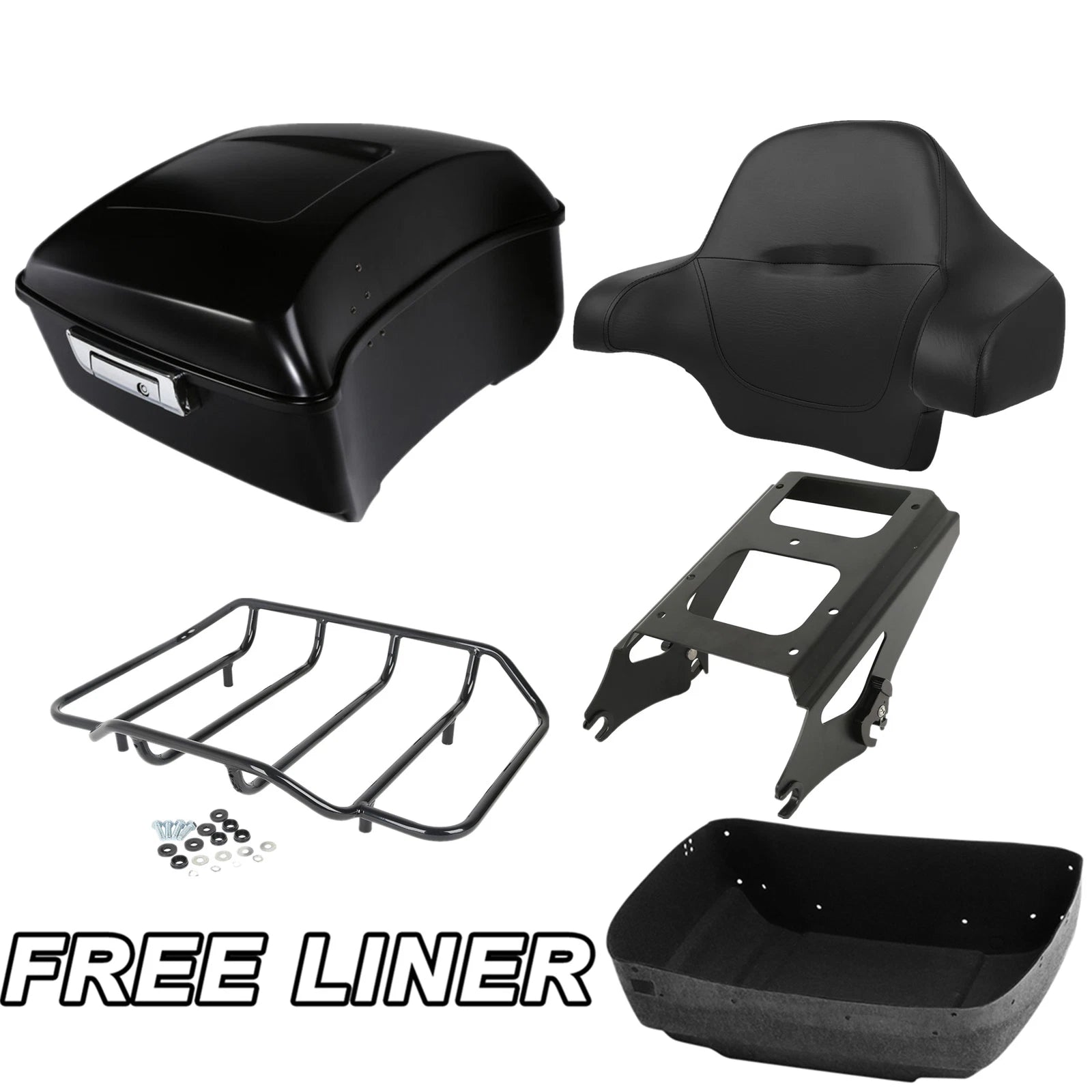 Matte Black Trunk Backrest Pad Mount Rack for Harley Touring (2009–2013)