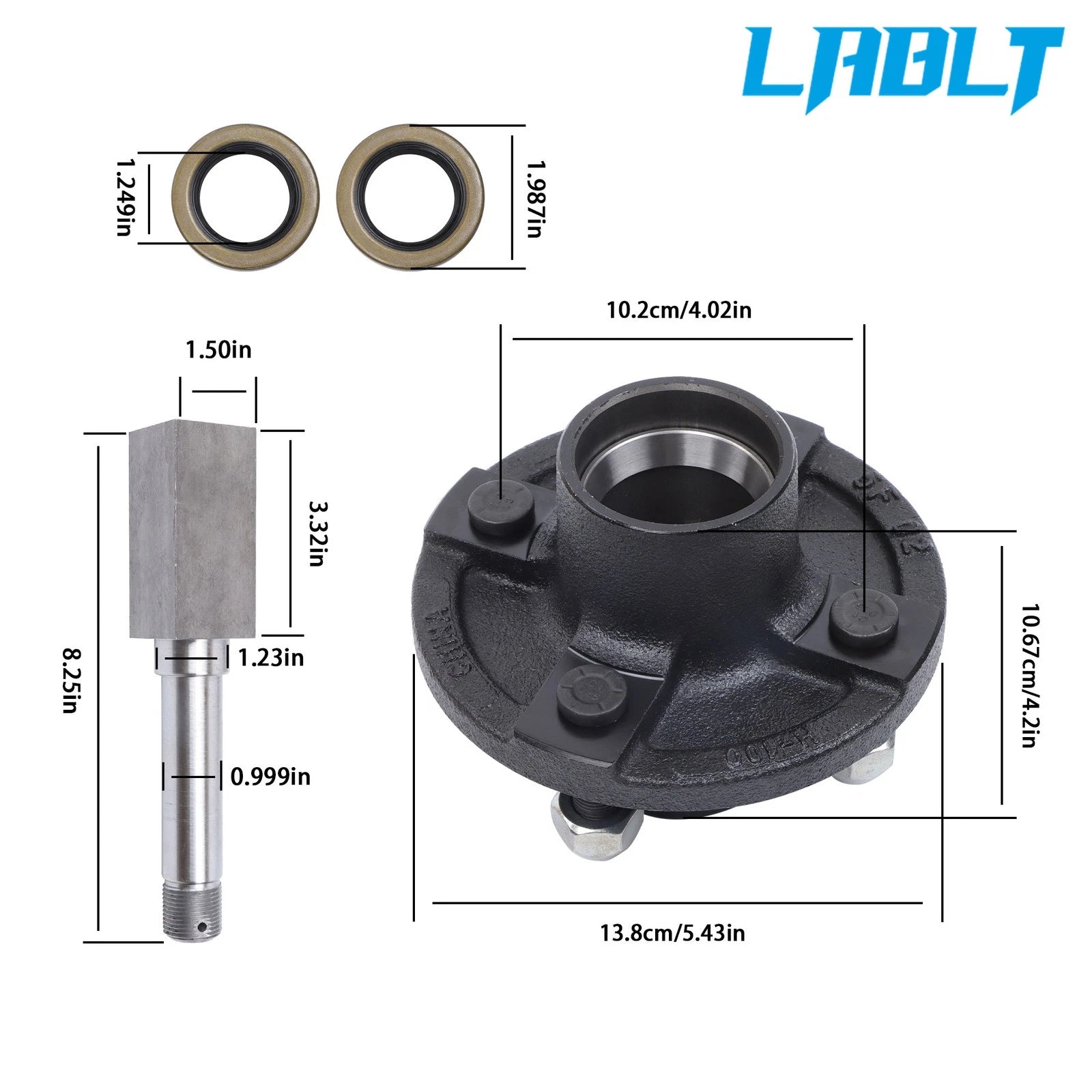 2 Pack Trailer Hub Kit & 1" Square BT8 Spindle with Bearing Kit 2000lbs