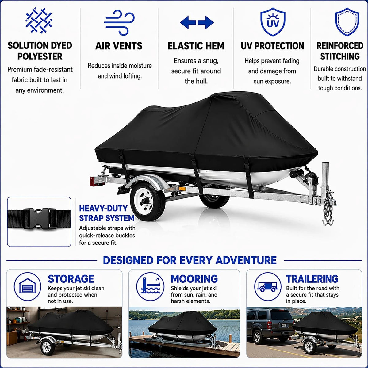Jet Ski Cover for Sea Doo SeaDoo SP SPi SPX (1989–1999) Black