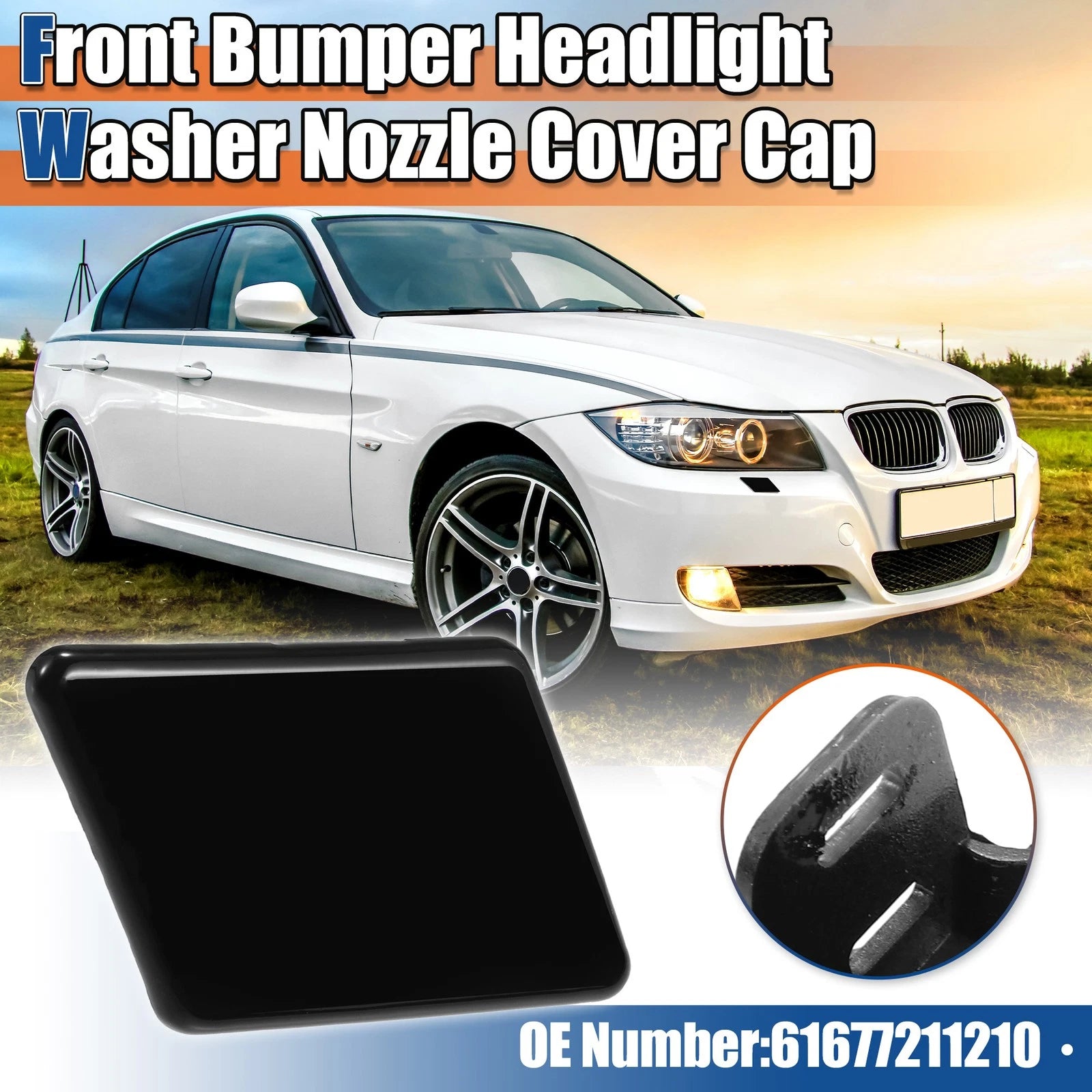 Front Right Bumper Washer Nozzle Cover for BMW 3 Series E90 Gloss Black (2005–2012)