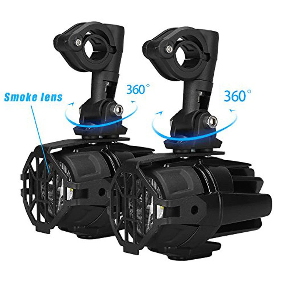 D9 LED Driving Lights for Motorcycles (Set of 2) with Aluminum Mounting Brackets