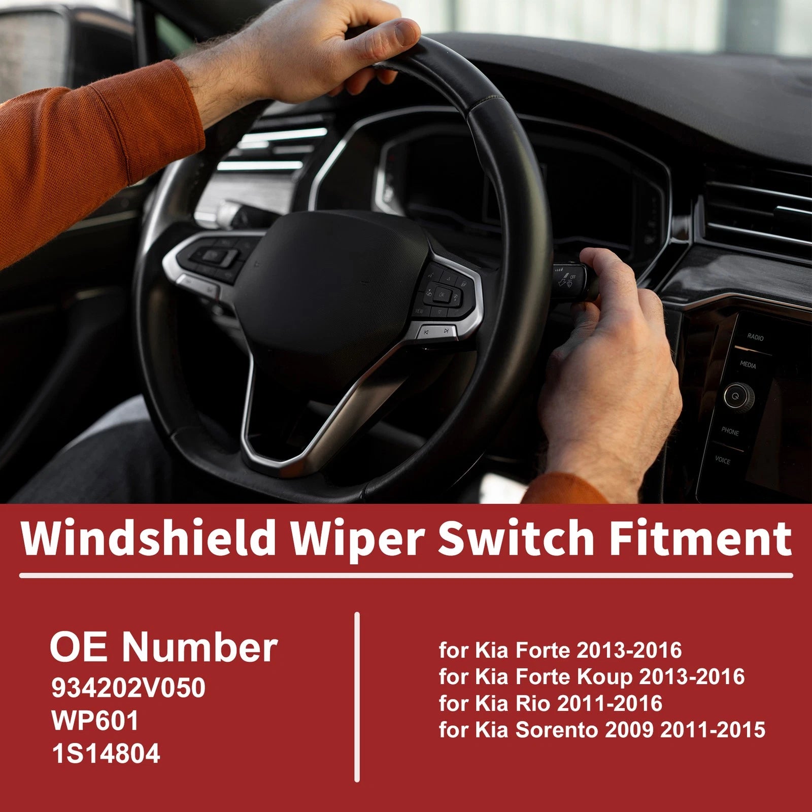 Windshield Wiper Switch for Kia Forte (2013–2016) No. 934202V050, WP601 Black